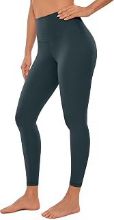 CRZ YOGA Women's Sports Trousers High Waist Fitness Leggings Gym with Inner Pockets – 63 cm, Dark Green Forest, 42