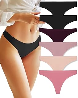 FINETOO 6 Pack Women's Seamless Thong Briefs Hipster Underpants Tangas Set Underwear Comfortable Strings Women's Multicolour XS-XL