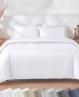 California Design Den 3-Pc Queen Size Duvet Cover Set, 400 Thread Count Sateen 100% Cotton Comforter Cover and Two Pillow Shams Bedding Set, Button Closure, Corner Ties (White, Queen)
