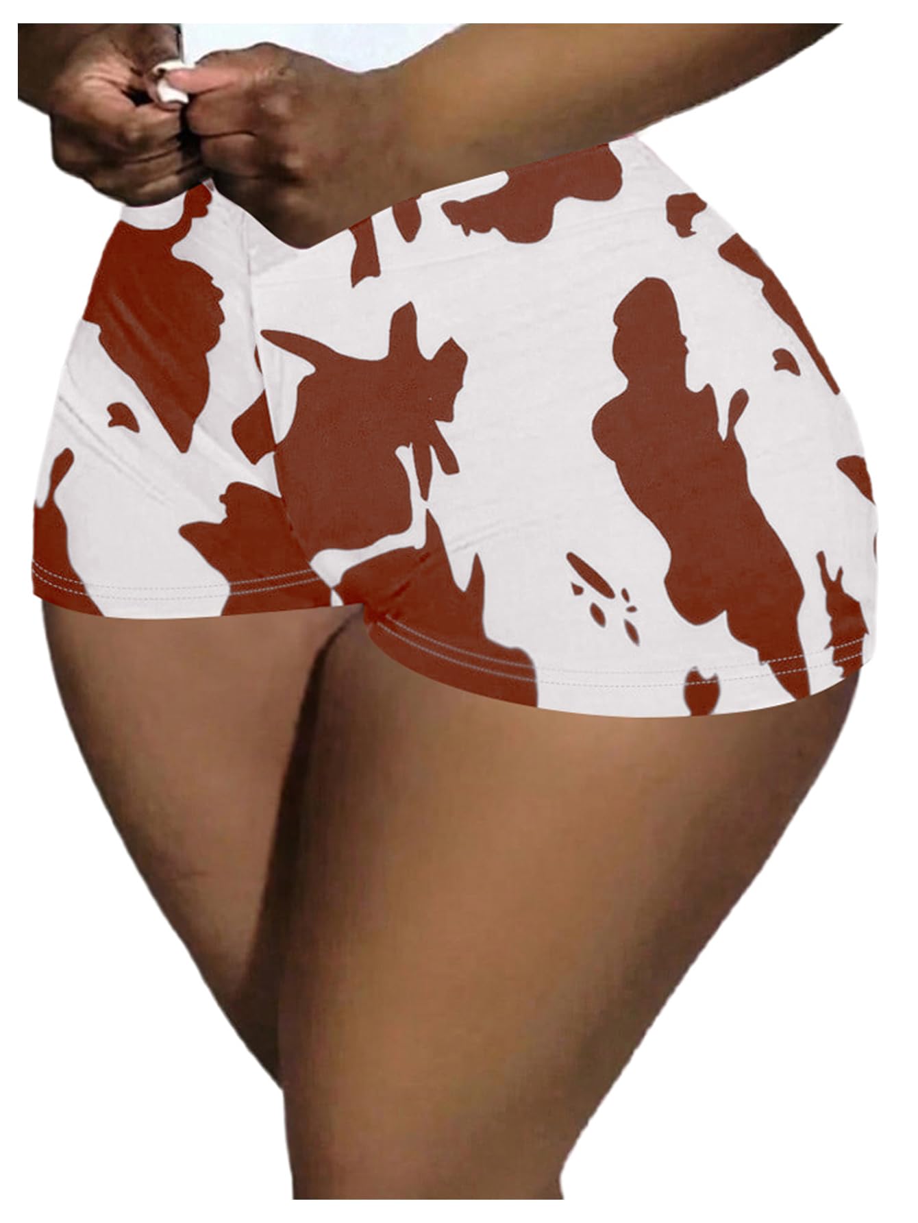 WDIRARA Womens Shorts with 2 Pockets Cow Print Casual Lounge Shorts High Waist S