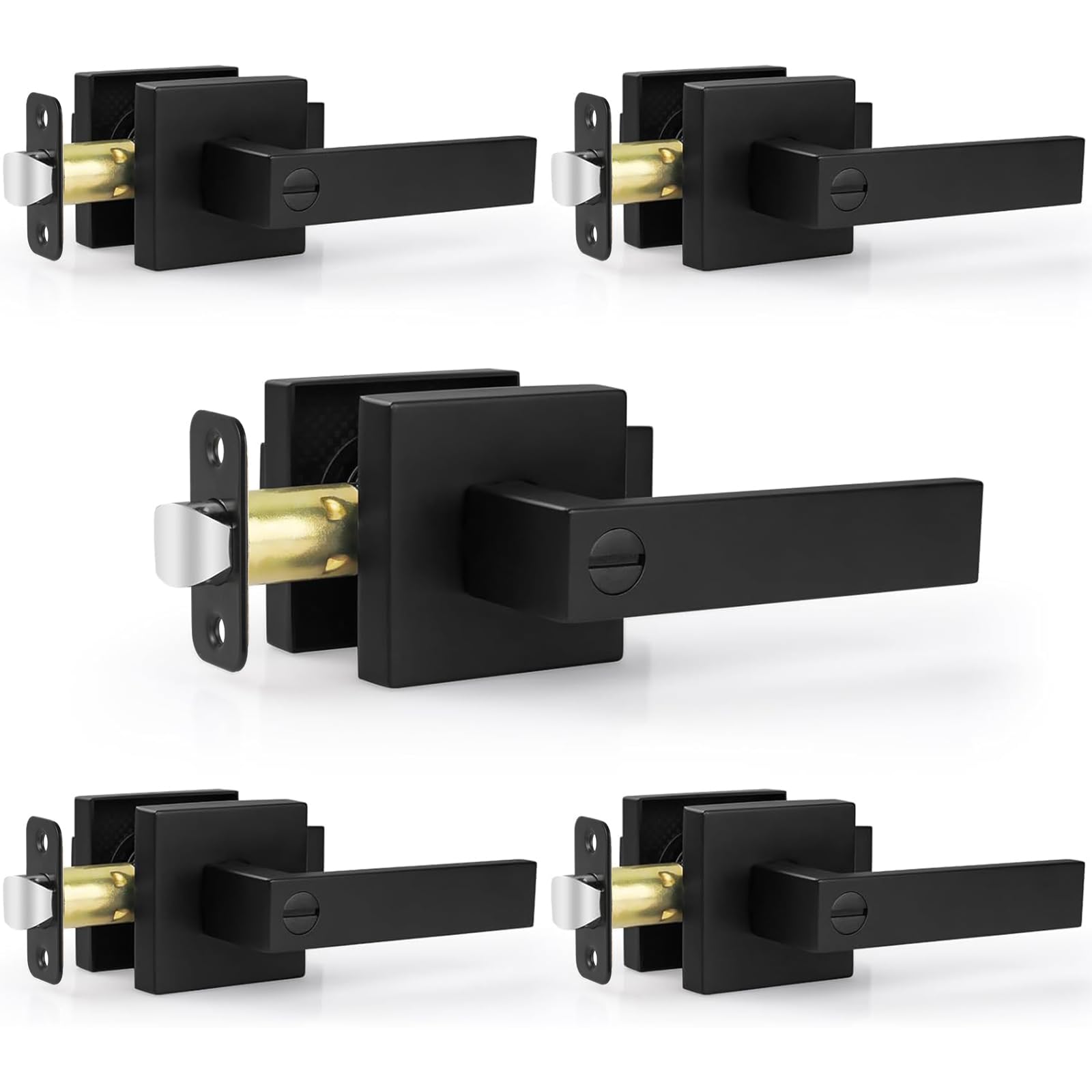 Estmoon 5 Pack Matte Black Door Handles Interior Door Knobs | Keyless Privacy Do