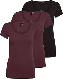 Vero Moda VMMAXI My - Soft SS U-Neck GA 3 Pack T-Shirt 10247489 Womens Grey (2X Dark Grey Melange/ 1x White) 2XL, Grey (2x Dark Grey Melange/ 1x White)