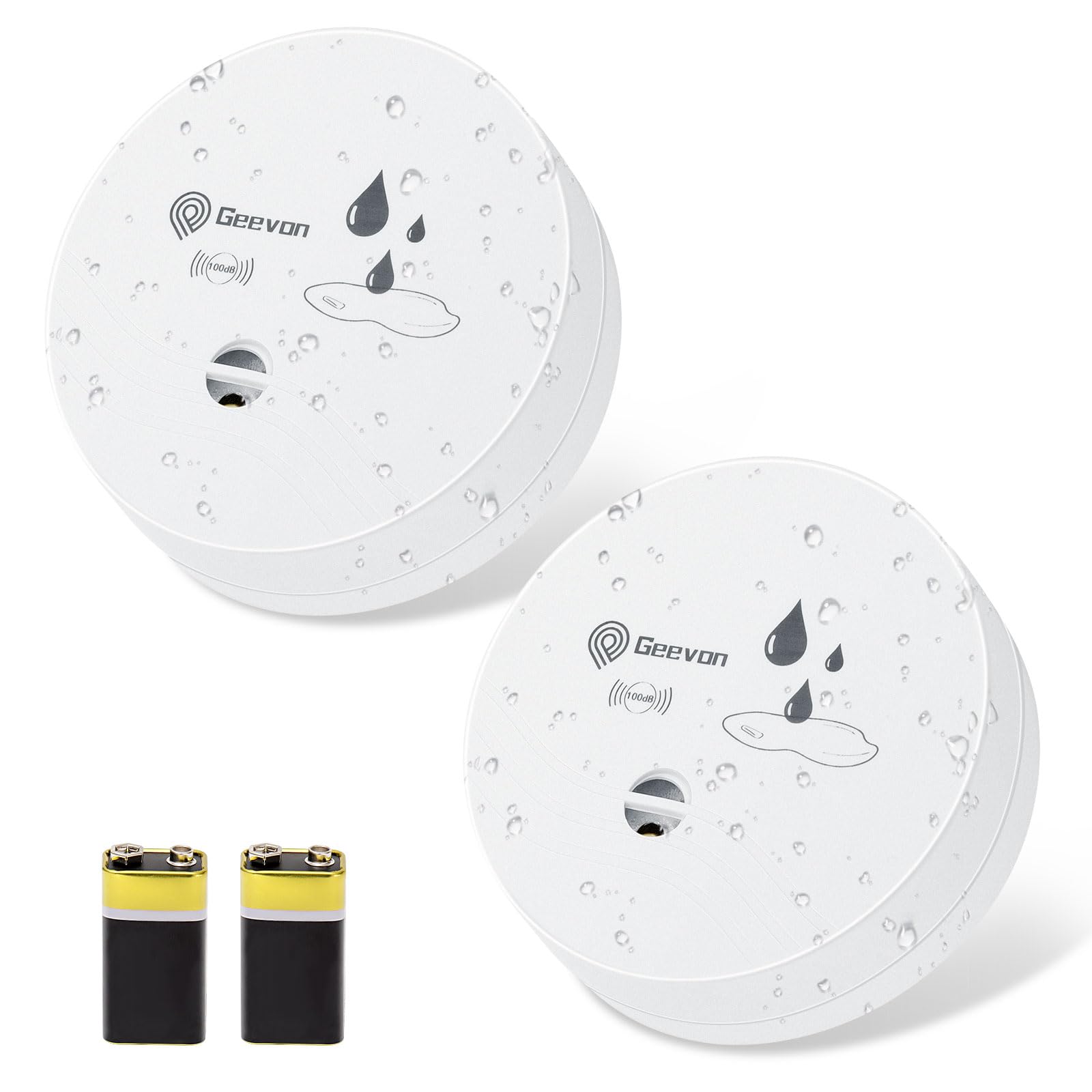 Geevon 2 Pack Water Leak Detectors, 100dB Water Sensor Alarms for Home | Flood L