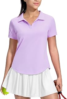 MIER Womens Polo Shirts V Neck Short Sleeve Golf Tennis Quick Dry Soft UPF 50+ Active Tops Lightweight