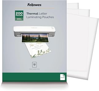 Fellowes Thermal Clear Laminating Pouches, Letter Size Sheets, 3 Mil, 200pk | Premium Protection, Dry-Erase Friendly, Perfect for Classroom School Supplies & Projects, For Use with All Thermal Laminators