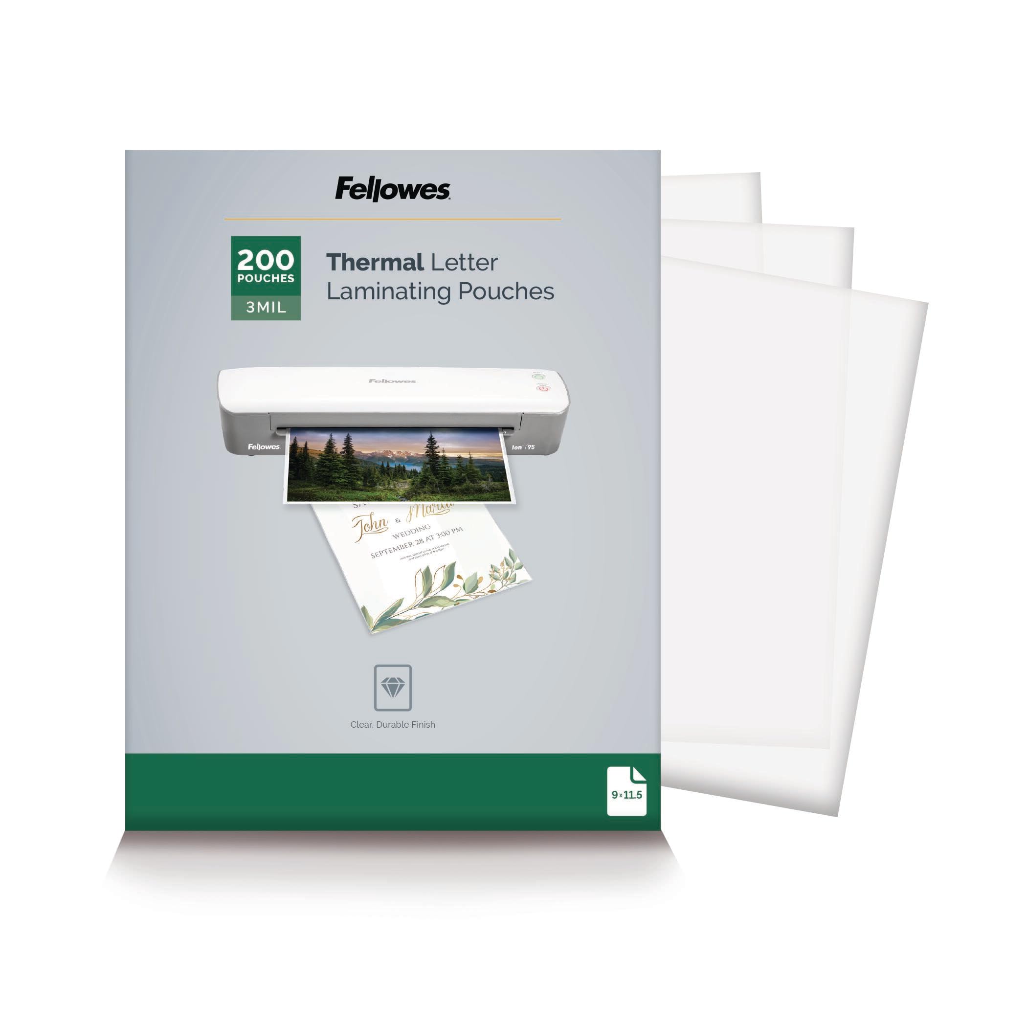 Fellowes Thermal Clear Laminating Pouches, Letter Size Sheets, 3 Mil, 200pk | Pr