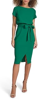 kensie Women's Short Sleeve Tie Waist Midi Dress