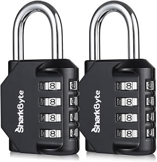 SharkByte 2-Pack Heavy Duty Combination Padlocks – 4-Digit Weatherproof Outdoor Lock, Keyless Resettable Lock for Gym, School, Locker, Shed, Toolbox, Storage & Site Use