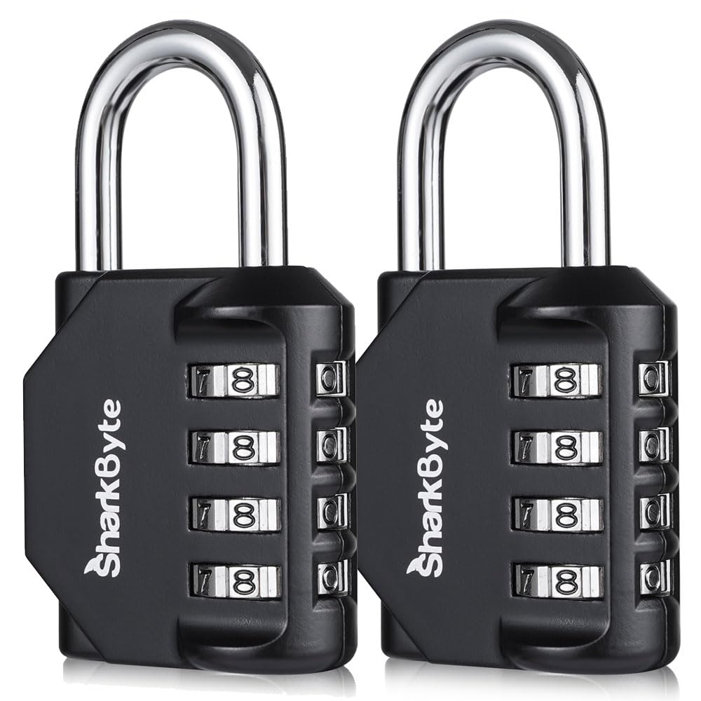 SharkByte 2-Pack Heavy Duty Combination Padlocks – 4-Digit Weatherproof Outdoor 