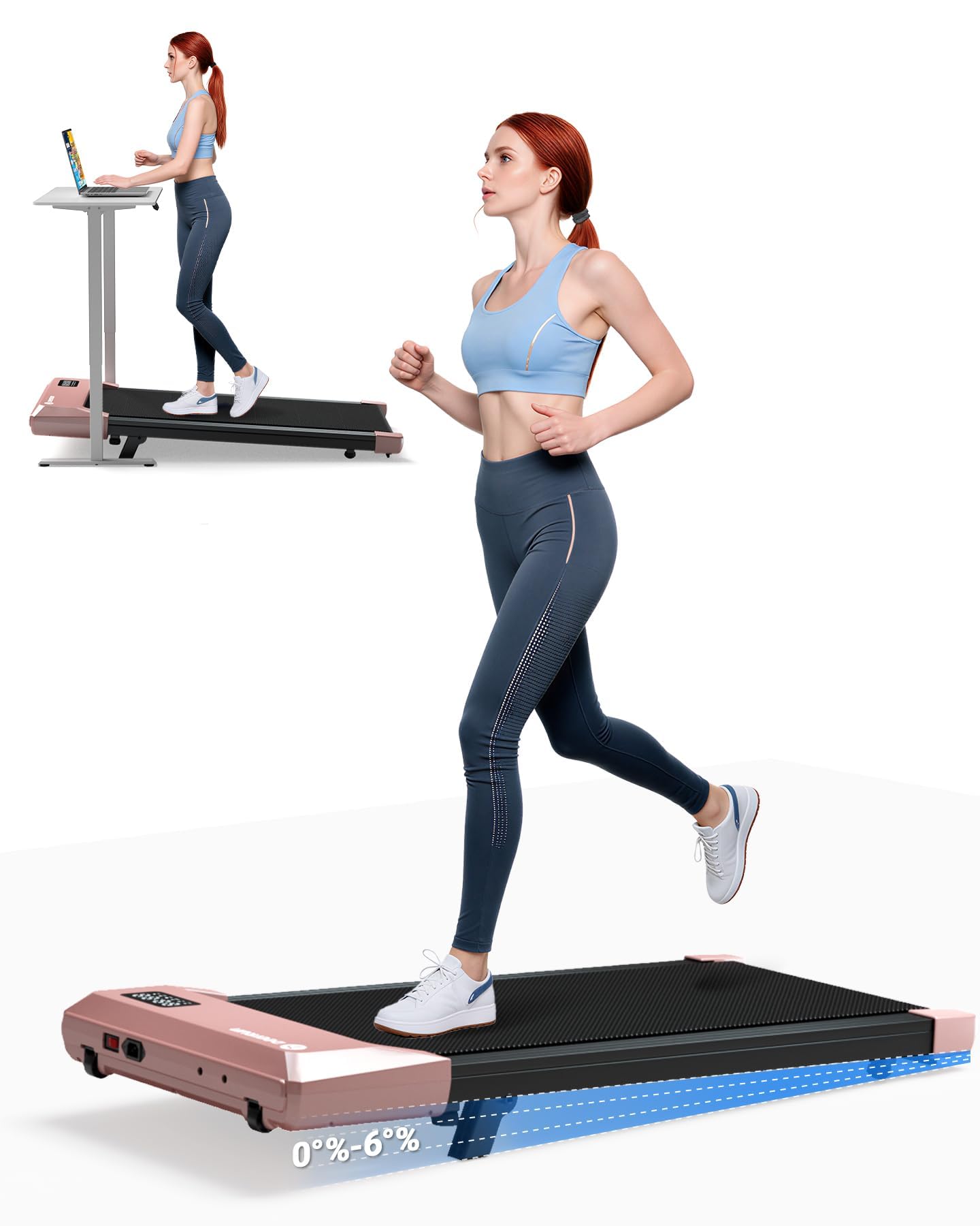 DeerRun 3-in-1 Incline Walking Pad, Under Desk Treadmill with 6% Incline, 2.5HP 