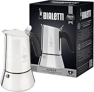 Bialetti New Venus Coffee Maker, 6 Cups, Anti-Scald Handle, Suitable for Induction, 6 Cups (235 ml), 18/10 Steel, Silver, ‎13 x 11 x 21.5 cm, 540 g