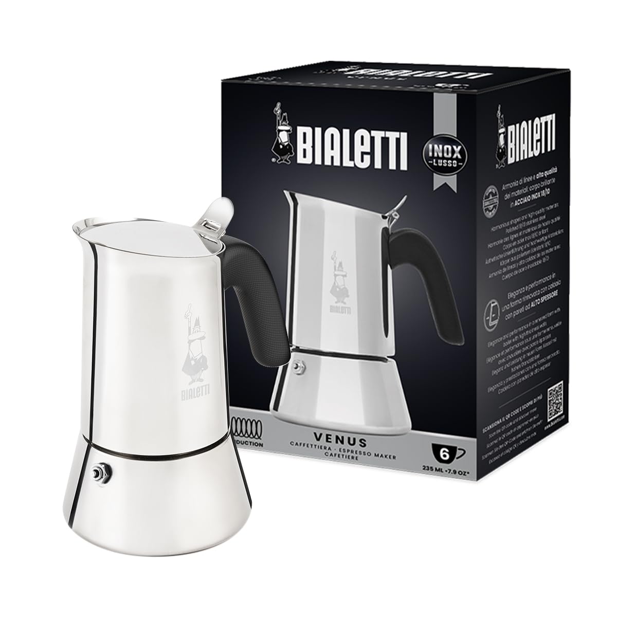 Bialetti New Venus Coffee Maker, 6 Cups, Anti-Scald Handle, Suitable for Inducti