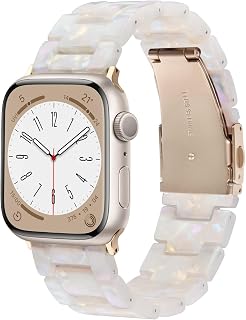 V-MORO Resin Bands Compatible with Apple Watch Band,41mm/40mm/38mm/42mm | Fashion Lightweight Strap for iWatch Series 12/11/10/9/8/7/6/5/4/3/2/1,Women Jewelry Dressy Bracelet Adjustable,Ivory White