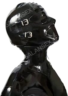 SALANSEX Full Face Cover Mask with Mouth Plug and Eye Patch, Sex Latex Hood Mask with Zipper