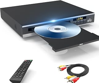 DVD Player, Region Free DVD Players for CD/DVD's, Compact DVD Player | Supports NTSC/PAL System with AV Stable Outputs/USB 128G Input, Contains Remote Control and RCA Cable-Not Support HDMI
