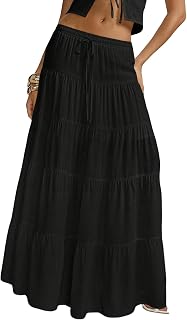 Maxi Skirts for Women Boho Flowy Tiered Elastic Waist A Line Long Skirts