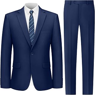 Cooper & Nelson Completo da uomo in 2 pezzi, con un bottone, slim fit, smoking con giacca, pantaloni, cravatta, per matrimoni, affari, balli di fine anno