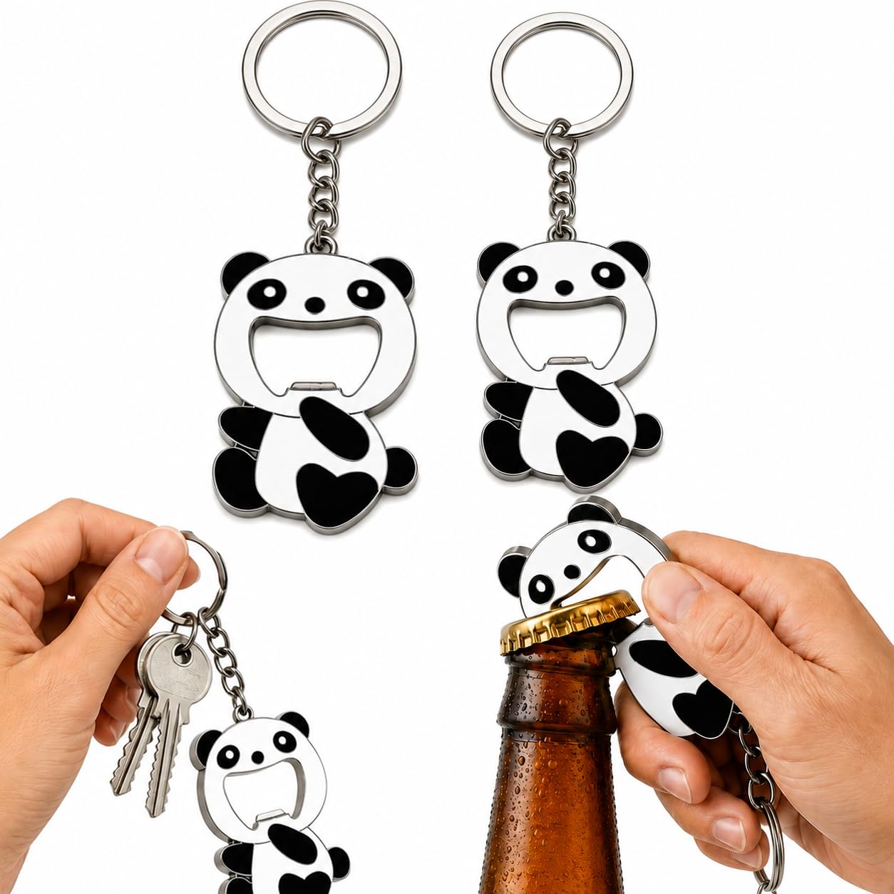 2 Pcs Cute Panda Bottle Opener Keychain Portable Mini Beer Soda Bottle Opener Po