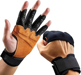 Polyester Half Finger Grip Gloves - Brown - Back Training Gloves - Male and Female Support - Ideal for Barbell and Dumbbell Exercises