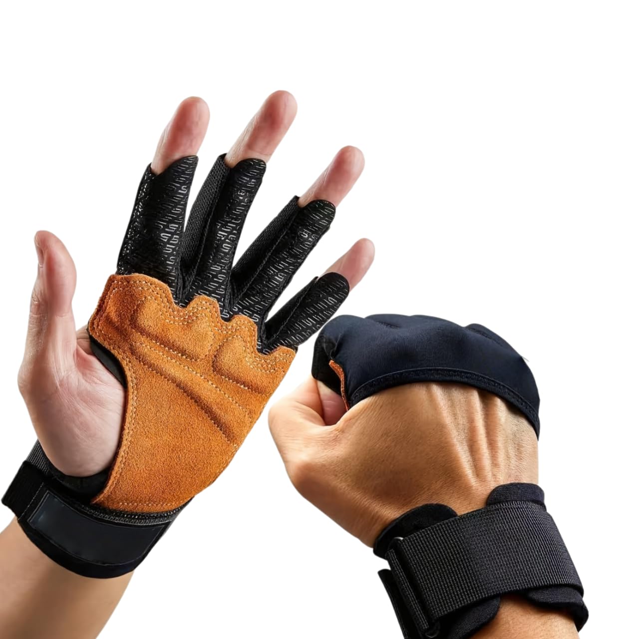 Polyester Half Finger Grip Gloves - Brown - Back Training Gloves - Male and Fema