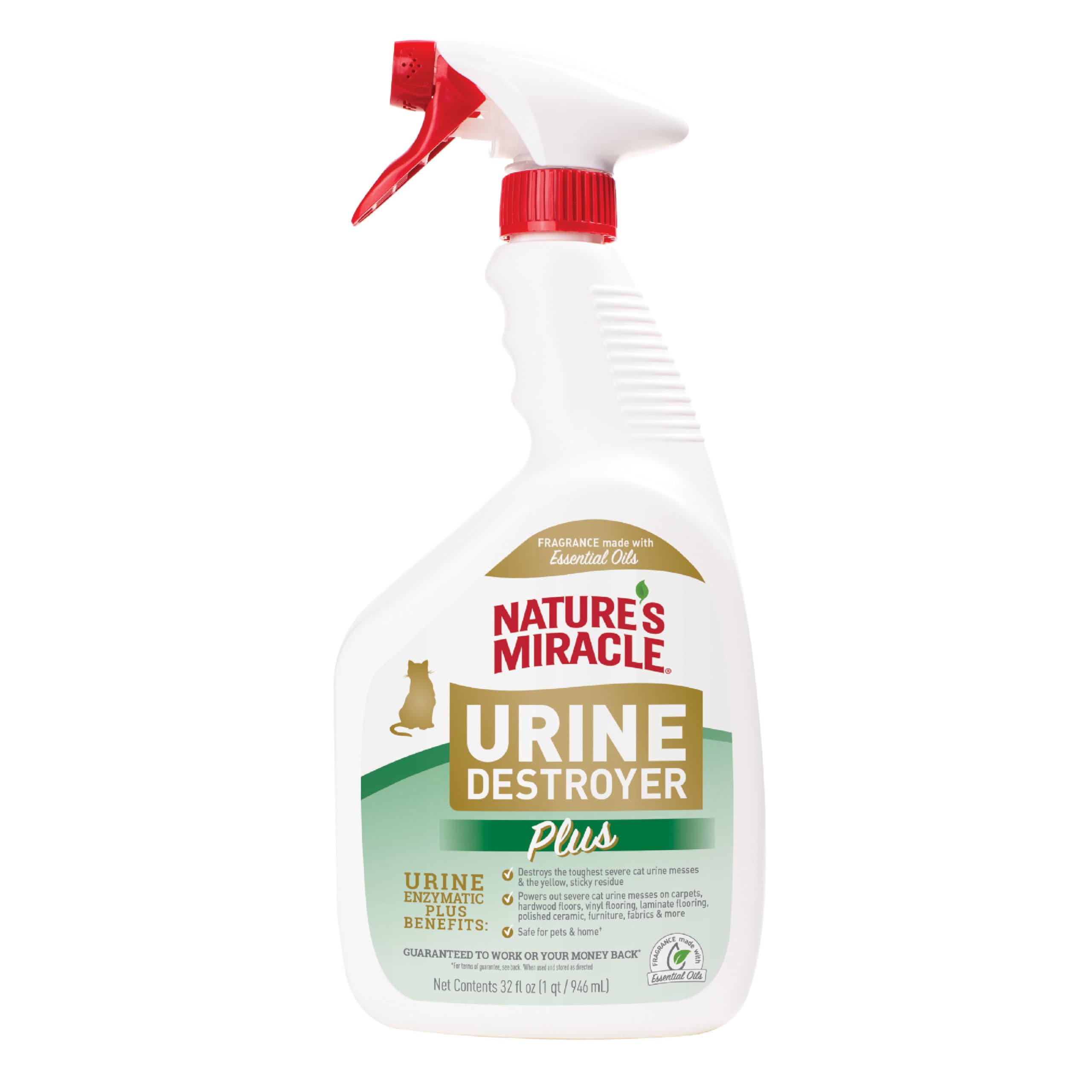Nature's Miracle Cat Urine Destroyer Plus, Enzymatic Cleaner, 32 oz | Destroys t
