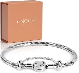 GNOCE Stainless Steel Snake Chain Charm Bracelet W/Safety Gift for Women