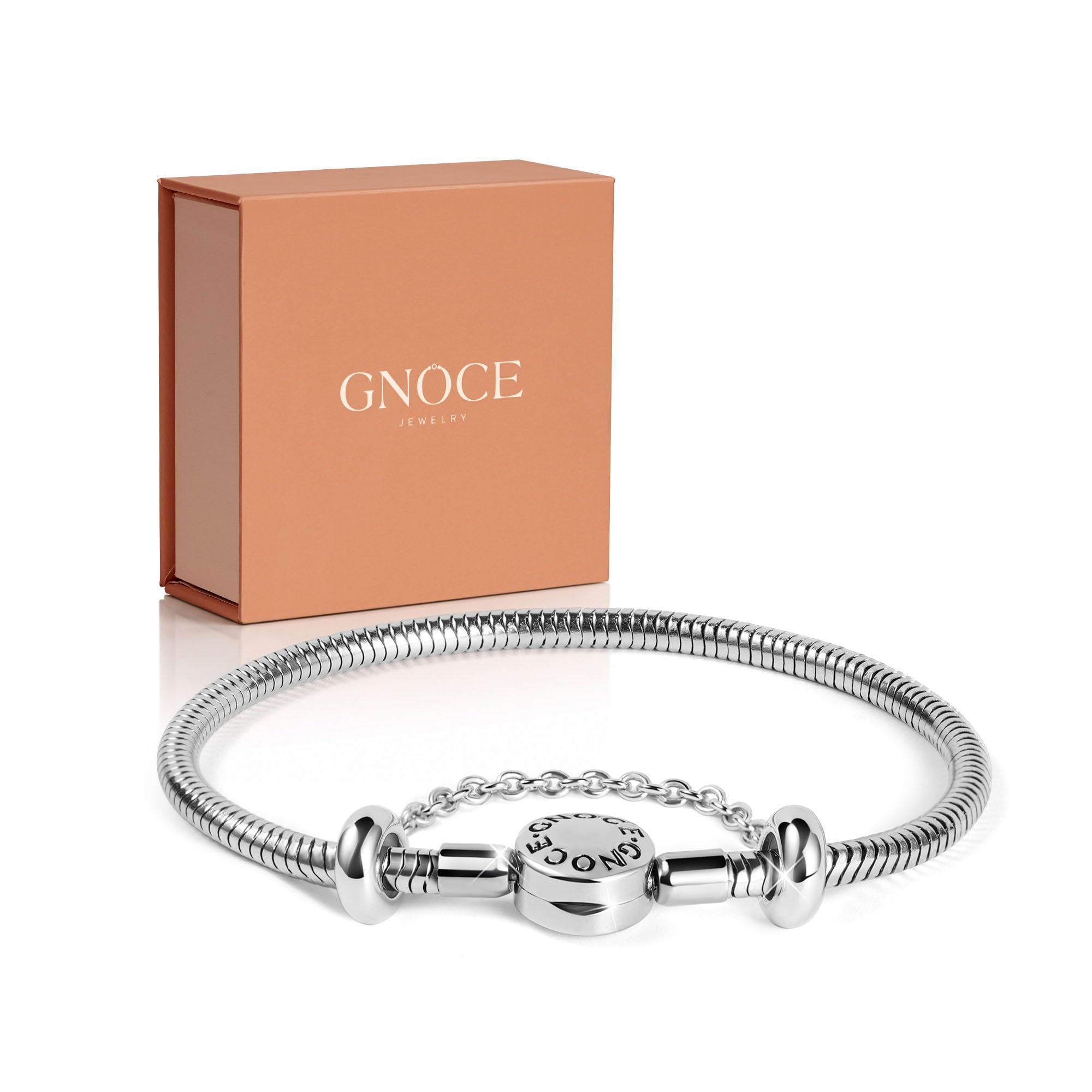 GNOCE Stainless Steel Snake Chain Charm Bracelet W/Safety Gift for Women