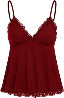SHENHE Women's V Neck Spaghetti Strap Tank Top Lace Camisole Flowy Summer Tops Babydoll Y2K Tops