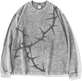 Mens Y2K Oversized Long Sleeve Tee Shirts Unisex Vintage Acid Washed Tee Casual Streetwear Tops
