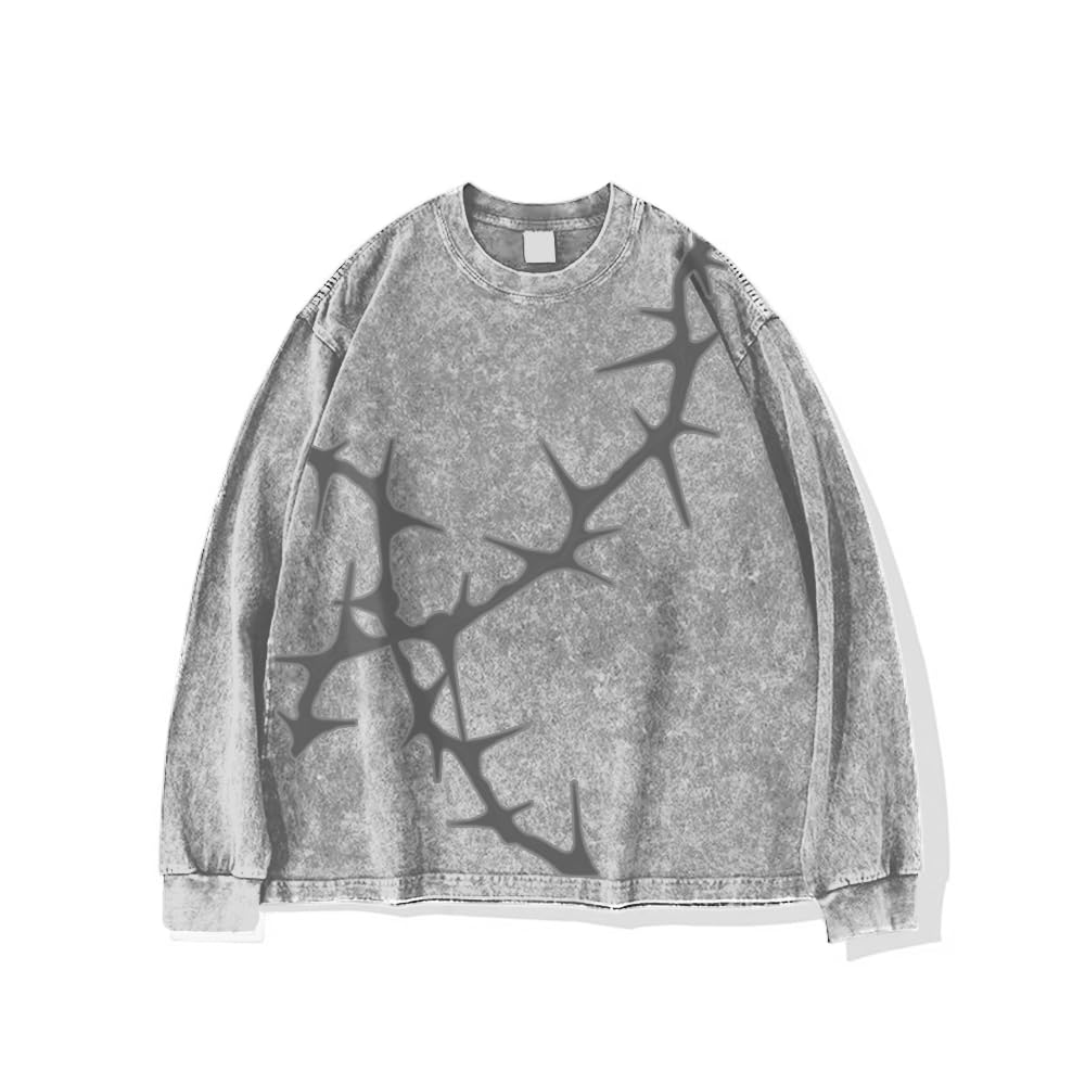 Mens Y2K Oversized Long Sleeve Tee Shirts Unisex Vintage Acid Washed Tee Casual 