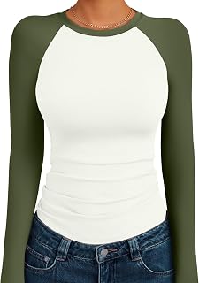 Trendy Queen Ladies Shirts Long Sleeve Slim Fit Elastic Color Block Slightly Cropped Top