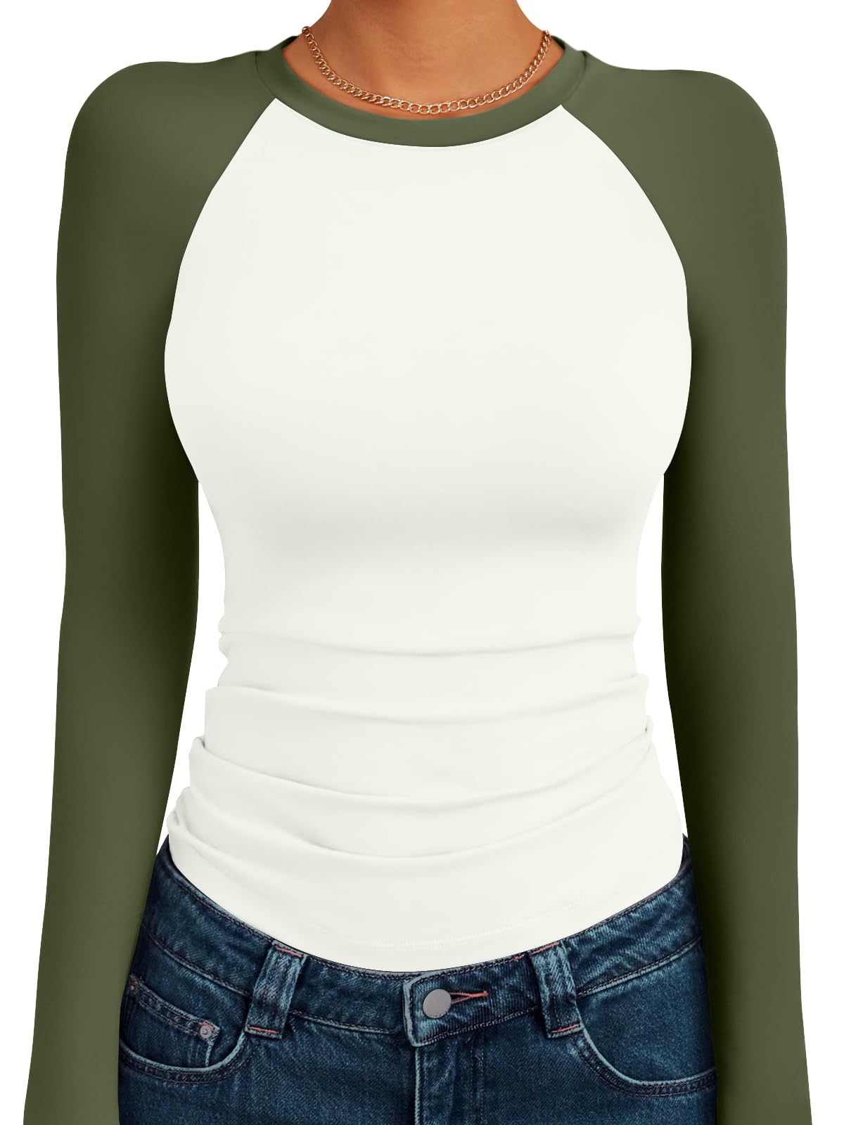 Trendy Queen Ladies Shirts Long Sleeve Slim Fit Elastic Color Block Slightly Cro