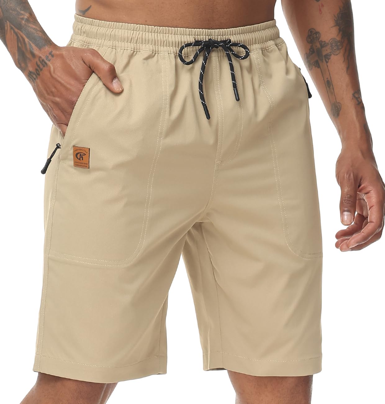 Men's Stretch Shorts Casual Classic Fit Drawstring Summer Beach Shorts with Zipp