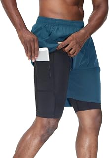 HMIYA 2 in 1 Men's Sports Shorts Quick Dry Breathable Running Shorts with Zip Pocket