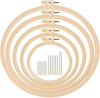 Syyflibb 5 Pcs Embroidery Hoop Set, Round Plastic Cross Stitch Hoops with 16 Needles (3.6In to 9.5In), Small Embroidery Hoops for Craft Sewing, Broderie, Cross Stitch Supplies, Ideal for Beginners and DIY Enthusiasts (Bamboo color)