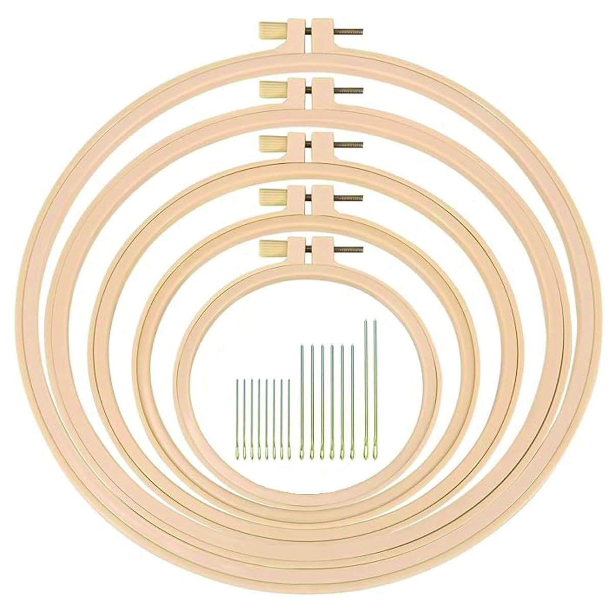 Syyflibb 5 Pcs Embroidery Hoop Set, Round Plastic Cross Stitch Hoops with 16 Nee