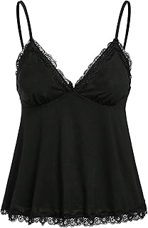 SHENHE Women's V Neck Spaghetti Strap Tank Top Lace Camisole Flowy Summer Tops Babydoll Y2K Tops