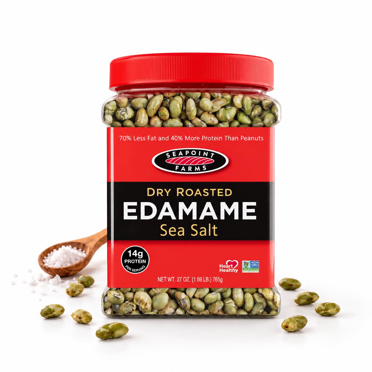 Seapoint Farms Dry Roasted Edamame, Sea Salt, 27 oz Jar (Pack of 1) | Plant Base