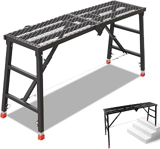 Gbqfjvl 70.9x15.8x35.8-61.4 Inch Foldable Scaffolding Platform | 770 Lbs Capacity, Heavy Duty Portable Safe Work Platform, for Stairs & Uneven Ground, Indoor Outdoor Home Improvement