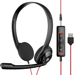 NUBWO HW02 USB Computer Headset with Clear Chat Microphone, Lightweight On-Ear Wired Headset for MS Teams, Skype, Webinars, Call Center and More (Black)