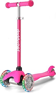 3-Wheel Kick Scooter for Kids Ages 3-8 - Lean-to-Steer Toddler Scooter with Extra Wide LED Light Up Wheels, 4 Adjustable Heights, Lightweight Foldable Scooters for Boys & Girls (Max Weight 110lbs)