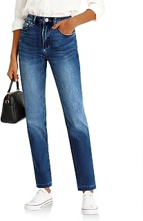 Cicy Bell Womens Straight Leg Jeans High Waisted Mid Rise Stretchy Denim Pants Tapered Petite Jeans