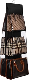 Lirex Medium and Large Handbag Hanging Organizer, 6 Pockets Foldable Hanging Purse Organizer Oxford Cloth Handbag Storage Hanger Universal Fit Closet Organizer for Family Closet Bedroom, Black