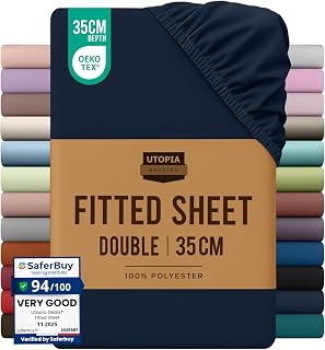 Utopia Bedding Double Fitted Sheet, Navy, Deep Pocket 35cm (14")