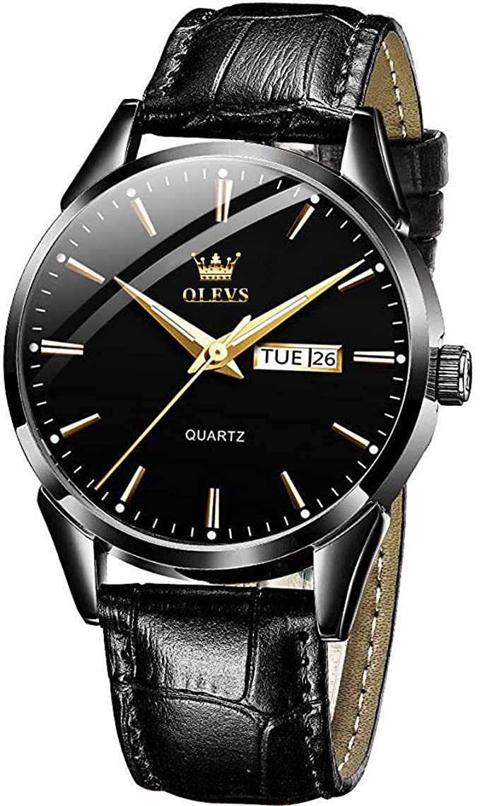 OLEVS Mens Ultra Thin 0.31 Inch Minimalist Waterproof Date Leather Band Wrist Wa