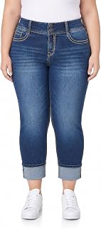 WallFlower Women's Juniors Instastretch Bling Luscious Curvy Mid-Rise Stretch Skinny Crops (Standard and Plus) Jeans