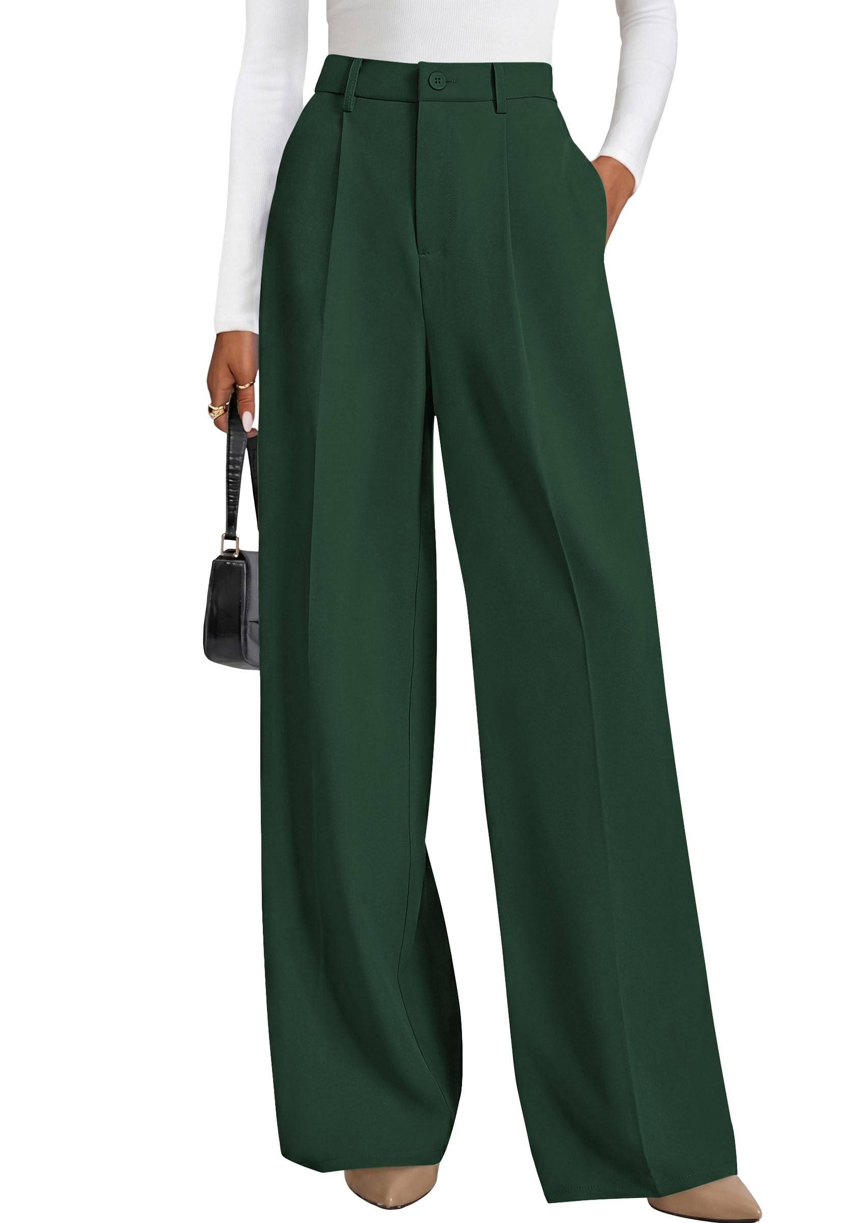 PRETTYGARDEN Womens Wide Leg Long Pants Wide Fit High Waist Stretch Casual Work 