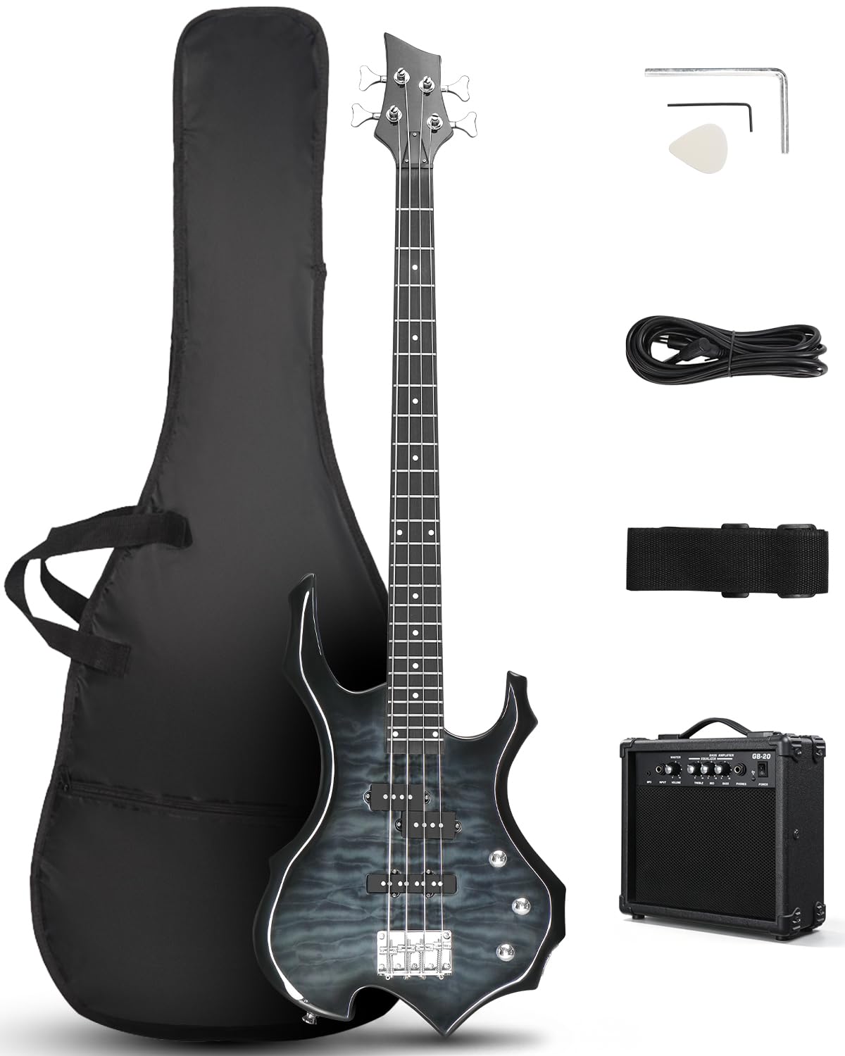 Ktaxon Electric Bass Guitar Flame Design Bass Guitar (Tiger Stripe Black) | Full