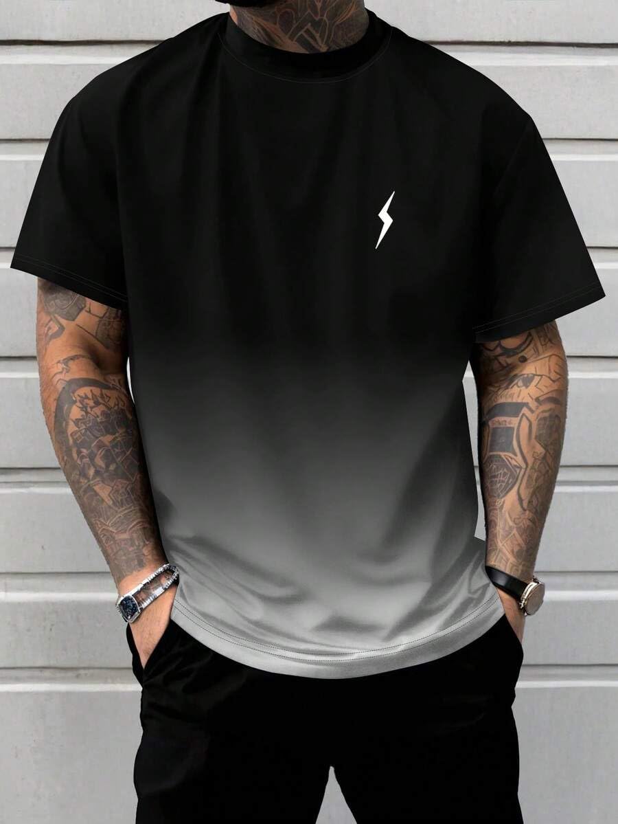 Men's Gradient Flash Print Short Sleeve Casual Summer T-Shirt