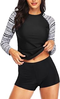 Daci Women Two Piece Rash Guard Long Sleeve Swimsuits UV UPF 50+ Swim Shirt Bathing Suit with Boyshort Bottom